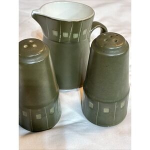 Kasuga Showa Patio Moonglow 4" Creamer & Salt, And Pepper Shaker Set VTG